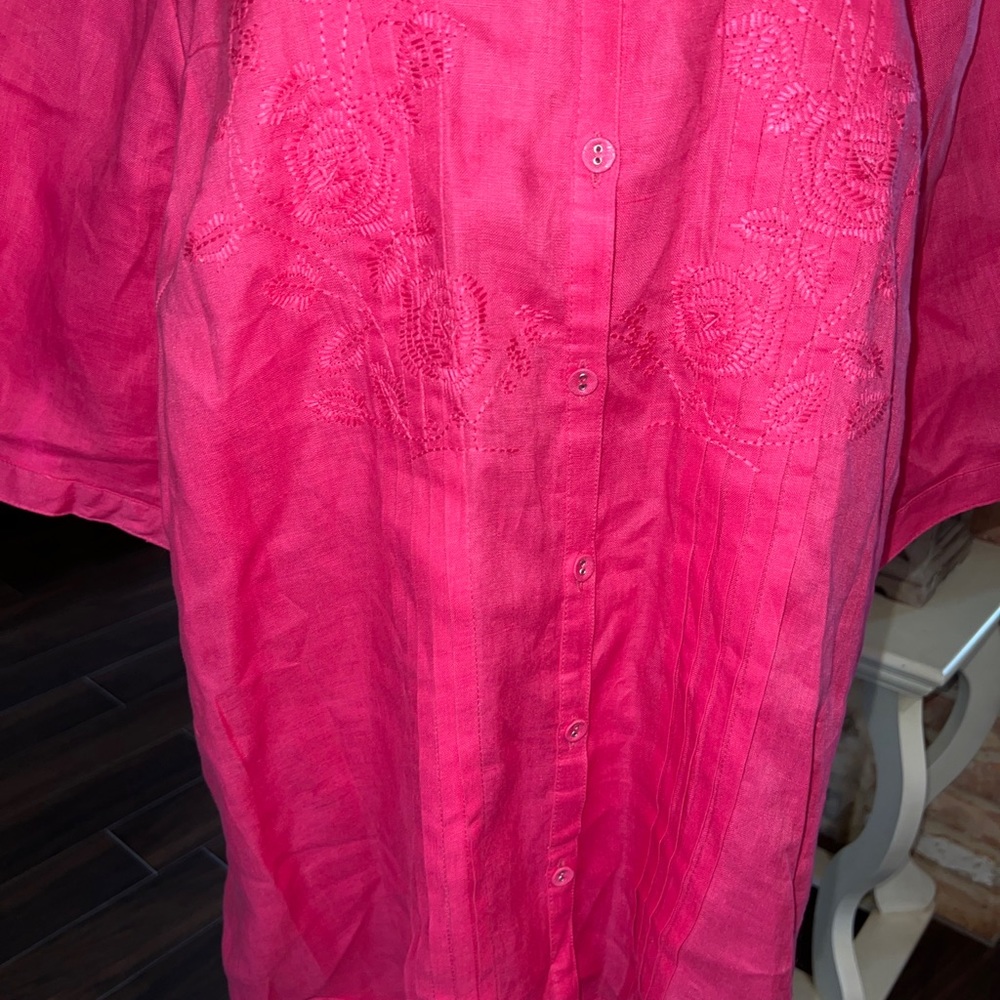 Tweeds Womens Pink Linen Embroidered 3/4 Sleeves Scoop Neck Shirt Top Size 3X - Picture 5 of 13